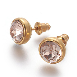 Розово-Коричневый 304 из нержавеющей стали уха шпильки, с кубического циркония, ионное покрытие (ip), плоско-круглые, золотые, розово-коричневый, 10x17 мм , штифт: 0.7 мм