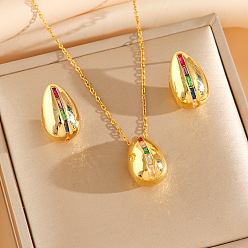 Teardrop 304 комплекты из серег-гвоздиков и ожерелий с кубическим цирконием из нержавеющей стали, золотые, слеза, 450 мм