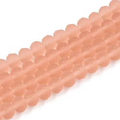 Легкий Лосось Прозрачные стеклянные бусины, граненые, матовые, рондель, светлый померанцевый, 6x4.5 мм, отверстие : 1.4 мм, около 80~85 шт / нитка, 38~40 см