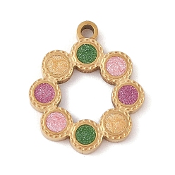 Разноцветный Ионное покрытие (ip) блестки 304 подвески с эмалью из нержавеющей стали, кольцо очарование, золотые, красочный, 16.5x14x1.5 мм, отверстие : 1.2 мм