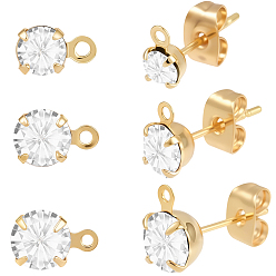 Настоящее золото 18K Латунные серьги со стразами, с латунными гайками и 925 штифтами из стерлингового серебра, плоско-круглые, реальный 18 k позолоченный, 6.5x4 мм, отверстие : 1 мм, штифты : 9.5x0.7 мм