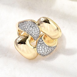 Настоящее золото 18K Латунные кольца-манжеты с микропаве и прозрачным цирконием для женщин, слеза, реальный 18 k позолоченный, 25 мм