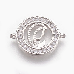 Платинированный Латунные микро проложить кубических ссылки циркония, долговечный, плоские круглые с Девой Марией, без свинца, без никеля и без кадмия, прозрачные, Реальная платина, 22x17x2 мм, отверстие : 1 мм