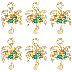 Real 18K Gold Plated 10Pcs Brass Micro Pave Cubic Zirconia Pendants, Tree Charms, Real 18K Gold Plated, 13x9x3mm, Hole: 1.4mm