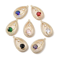 Mixed Color Brass with K9 Glass & Rhinestone Pendants, Light Gold, Teardrop Charms, Mixed Color, 32.5x19x8.5mm, Hole: 1.8mm