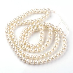 Creamy White Dyed Glass Pearl Round Bead Strands, Creamy White, 3~10mm, Hole: 1mm, about 85~230pcs/strand