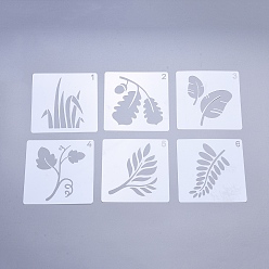 White Plastic Drawing Stencil for Kids Teen Boys Girls, Reusable Drawing Template for DIY Scrapbooking, Journal, School Projects, Floral Theme, White, 130x130x0.3mm, 6pcs/set