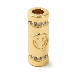 Smiling Face Латунные микро проложить прозрачный бисер кубического циркония трубки, без кадмия, без никеля и без свинца, золотые, улыбающееся лицо, 18x7.5~8x7.5~8 мм, отверстие : 3.7 мм