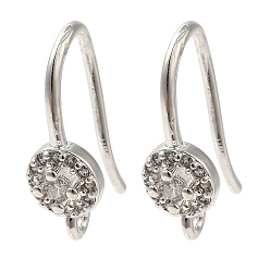 Серебро Стойка покрытие латунь микропаве прозрачный кубический цирконий крючки для сережек, провод уха, долговечный, без свинца и без кадмия, серебряные, 17x9.5x5.5 мм, отверстие : 1.2 мм, штифты : 1 мм