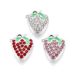 (52) Непрозрачная лаванда Rhinestone сплава и эмали подвески, клубника, платина, разноцветные, 17x13x4 мм, отверстие : 1.8 мм