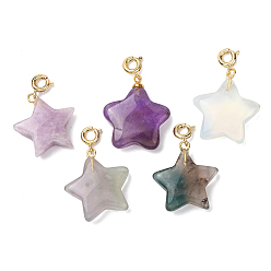 Смешанные камни Подвески в виде звезд из натуральных и синтетических драгоценных камней, с медными застежками, 30 мм, отверстие : 3 мм