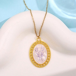 Oval Подвеска в виде креветки из акрила с морской тематикой 201 цепочка из нержавеющей стали для женщин, золотые, синий и белый, овальные, 15.91 дюйм (40.4 см)