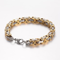 Golden & Stainless Steel Color 201 Stainless Steel Byzantine Chain Bracelets, with Lobster Clasps, Golden & Stainless Steel Color, 9 inch(230mm), 7mm