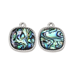 Square 304 Stainless Steel & Natural Paua Shell Pendants, Stainless Steel Color, Square Charm, 30x25.5x4.5mm, Hole: 2.5mm