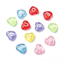 Mixed Color Transparent Acrylic Heart Horizontal Hole Letter Beads, Mixed Color, 10.5x11.5x4.5mm, Hole: 2mm, about 1300pcs/500g