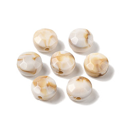 WhiteSmoke Two Tone Opaque Acrylic Beads, Imitation Gemstone, Flat Round, WhiteSmoke, 9.5x9.5x6mm, Hole: 1.8mm, about 1190pcs/500g