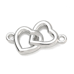 Platinum Hollow Alloy Connector Charms, Interlocking Heart Links, Platinum, 25x16x3.5mm, Hole: 1.6mm