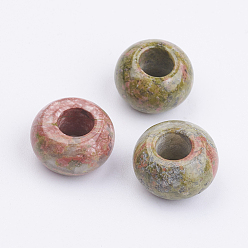 Унакит Бусины из природных Unakite, большой отверстие отверстие бисер, рондель, 14~15x7~9 мм, отверстие : 6 мм