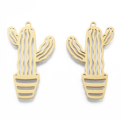 Настоящее золото 18K 201 подвески из нержавеющей стали, кактус, реальный 18 k позолоченный, 38x23x1 мм, отверстие : 1.5 мм