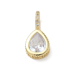 Claro Latón pavimenta colgantes de circonio cúbico, encantos de lágrima, larga duración plateado, chapado en rack, sin plomo y el cadmio, real 18 k chapado en oro, Claro, 21x10x7.8 mm, agujero: 5x7 mm