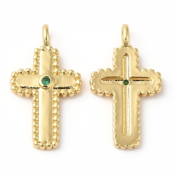 Настоящее золото 18K Стойка металлическая латунная микропрофилированная кубическая циркония подвески, долговечный, без свинца и без кадмия, крестик, реальный 18 k позолоченный, 21x11.5x3.5 мм, отверстие : 2 мм