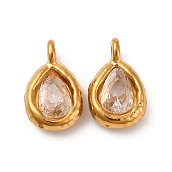 Прозрачный 304 прелести нержавеющей стали, слеза, со стеклом, граненые, прозрачные, 12x7x3 мм, отверстие : 1.2 мм