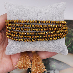 Темно-Синий Браслеты из стеклянных бусин для женщин, ronud, с кисточкой, граненые, темно-синий