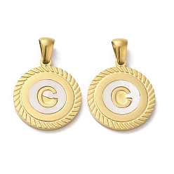 Letter C Ионное покрытие (ip) 304 подвески из нержавеющей стали, плоские круглые подвески-ракушки с буквой, золотые, буква С, 20.5x17.5x1.5 мм, отверстие : 2.5x4.5 мм
