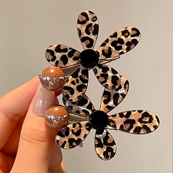 Кокосово-Коричневый Заколки-крокодилы из сплава и смолы, заколки для волос для женщин и девочек, цветок с леопардовой печатью, кокосового коричневый, 62x47x16 мм