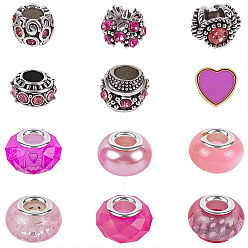 Pink 60 шт. 12 стили европейские бусины из сплава со стразами/эмалью и наборы европейских бусин из смолы, розовые, 11~14x11~13x4~10 мм, отверстие : 1.5~6 мм, 5 шт / стиль