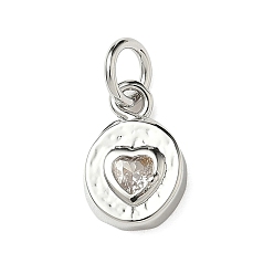 Платина Латунные микро проложить кубического циркония прелести, плоские круглые и сердце, стойки покрытие, долговечный, без кадмия и без свинца, с целью перехода в кольце, платина, 11x7.5x2.5 мм, отверстие : 3.4 мм