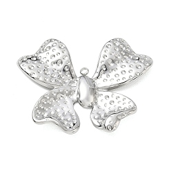 Platinum 304 Stainless Steel Pendants, Butterfly Charms, Platinum, 37x45x3mm, Hole: 2mm