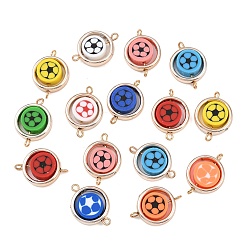 Золотой Пластиковая рамка ccb с шариками из полимерной глины в виде футбольного мяча, плоскими круглыми звеньями, подвесками-соединителями, с латунными двойными петлями, разноцветные, золотые, 21x16x4.5 мм, отверстие : 1.6 мм