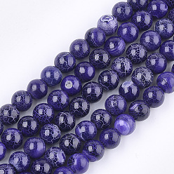 Темно-синий  Шифер Природные пожары треск агат бисер нитей, окрашенные, круглые, темно-синий, 8x7.5~8 мм, отверстие : 1 мм, около 48~49 шт / нитка, 14.3 дюйм