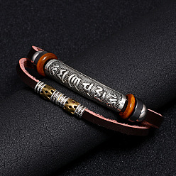 Couleur Mélangete Cordon en cuir bracelets multi-brins, avec hématite synthétique, alliage et fermetures en acier inoxydable, om mani padme hum, couleur mixte, 8-1/2 pouce (21.5 cm)