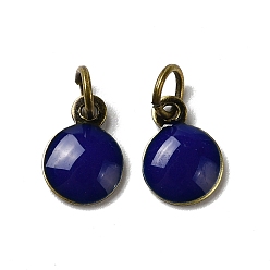 Темно-Синий Латунные эмалевые подвески, с целью перехода в кольце, без свинца и без кадмия, долговечный, античная бронза, полукруглый шарм, темно-синий, 8x6x2 мм, отверстие : 3 мм