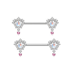 Сердце Латунные кольца для сосков со стразами, платина, сердце, 31 мм