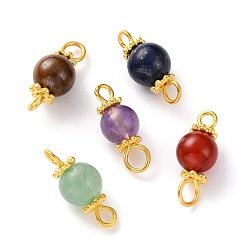 Mixed Stone Mixed Stone Links Connectors, with Golden Tone Iron Eye Pin and Alloy Spacer Beads, Round, 15x6~6.5mm, Hole: 1.5~2.5mm