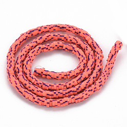 Salmon Handmade Polymer Clay Bead Strands, Heishi Beads, for DIY Jewelry Crafts Supplies, Disc/Flat Round, Salmon, 4x0.5~1mm, Hole: 0.9mm, about 320~450pcs/strand, 15.35 inch~16.92 inch(39~43cm)