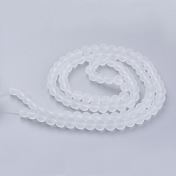 White Transparent Glass Bead Strands, Frosted, Round, White, 8mm, Hole: 1~1.6mm, about 99pcs/strand, 31.4 inch