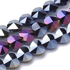 Черный Гальванические стеклянные бусины, с покрытием AB цвета, граненые, сердце, чёрные, 14x14x8.5 мм, отверстие : 1 мм