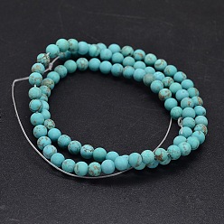 Turquoise Frosted Round Natural Magnesite Beads Strands, Dyed & Heated, Turquoise, 6mm, Hole: 1mm, 6mm in diameter, hole: 1mm, about 67pcs/strand, 15.5 inch