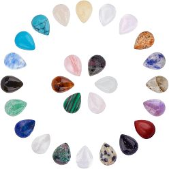 Mixed Stone Natural & Synthetic  Mixed Gemstone Cabochons, Drop, 8x6x3mm, 26 materials, 2pcs/material, 52pcs/box
