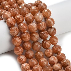 Солнечный Камень Натуральный Sunstone бисер пряди, граненые, круглые, 12 мм, отверстие : 1.2 мм, около 32~33 шт / нитка, 14.76~15.16'' (37.5~38.5 см)