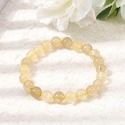 Rutilquarz Natürliche goldfarbene, rutilierte Quarzperlen (gefärbt und erhitzt), runde, elastische Armbänder für Damen, Innendurchmesser: 2.09 Zoll (5.3 cm)