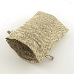 Tan Polyester Imitation Burlap Packing Pouches Drawstring Bags, Tan, 18x13cm