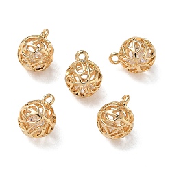 Plaqué 18K Or Véritable Pendentifs en laiton zircon cubique transparent, rond avec des breloques à motifs entrelacés, sans nickel, réel 18 k plaqué or, 10x8x8mm, Trou: 1mm