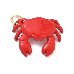 Красный Латунь эмаль подвески, крабовые прелести, без кадмия и без свинца, долговечный, стойки покрытие, реальный 18 k позолоченный, красные, 16x20x5 мм, Перейти кольцо: 5x0.8 мм, внутренний диаметр: 3.5 мм