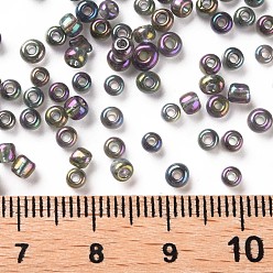 Dark Gray Round Glass Seed Beads, Transparent Colours Rainbow, Round, Dark Gray, 3mm