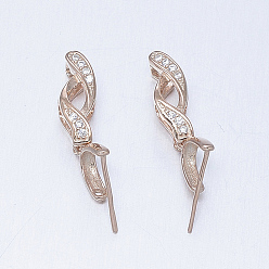 Розовое Золото 925 шкентель стерлингового серебра поручительств, ледоруб и щепотку поручительств, с кубического циркония, твист, розовое золото , 19x4x4.5 мм, отверстия: 3x5 мм, штифты: 0.5 мм